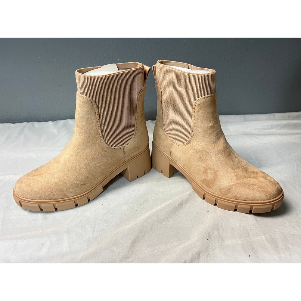 Tan Faux Suede‎ Lug Sole Chelsea Sock Boots Ankle Booties Sand Size 6.5